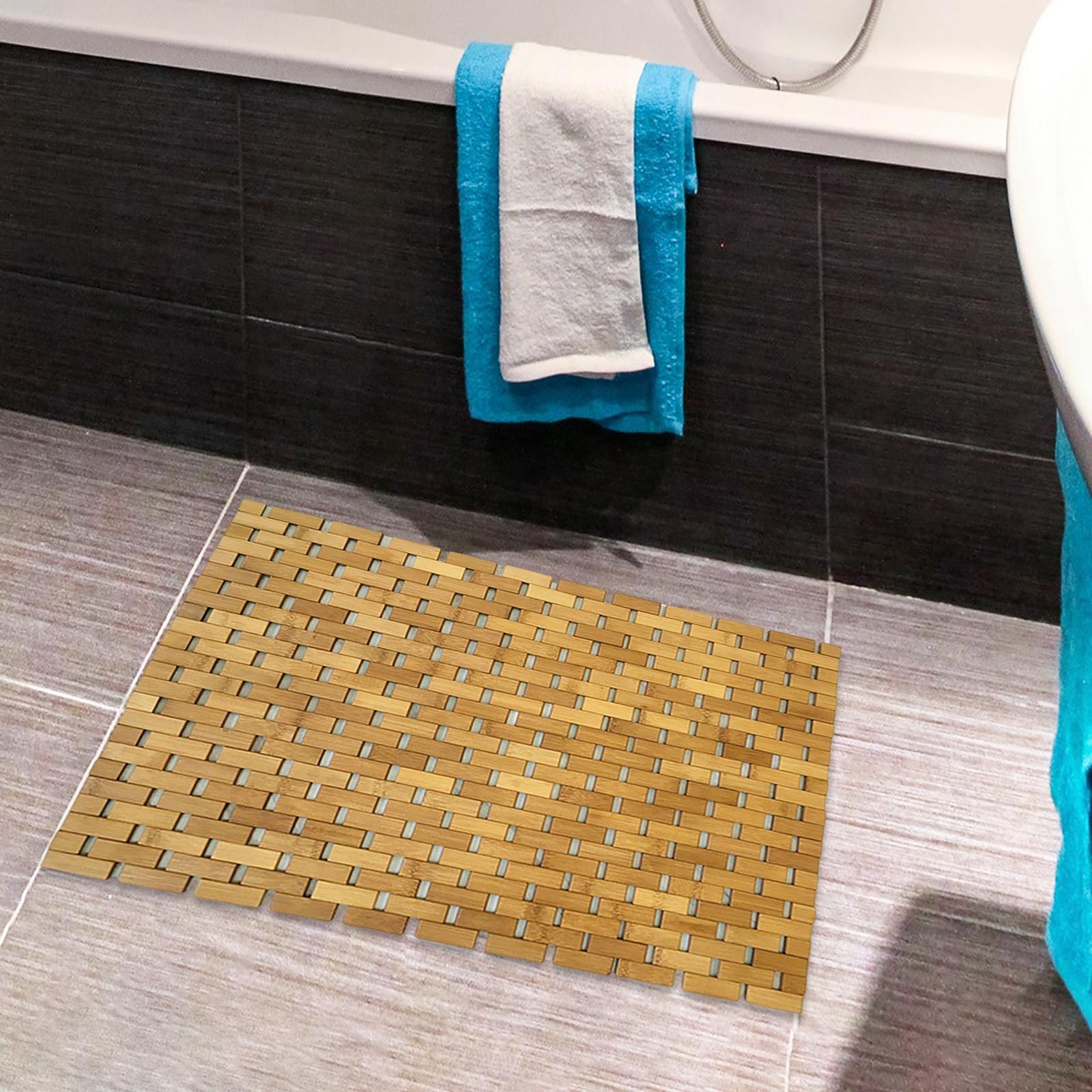 Bamboo Bath Mat - พรมเช็ดเท้าในห้องน้ำไม้ไผ่กันลื่น ทนทาน เหมาะสำหรับใช้ในสปา ซาวน่า และห้องครัว