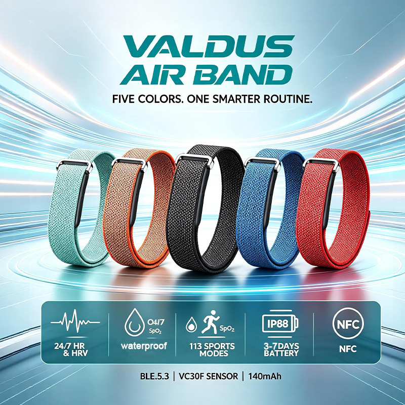 Health Wellness Bracelet - VALDUS สายรัดข้อมืออัจฉริยะสำหรับผู้ชายและผู้หญิง วัดอัตราการเต้นของหัวใจ ความดันโลหิต แคลอรี่ HRV