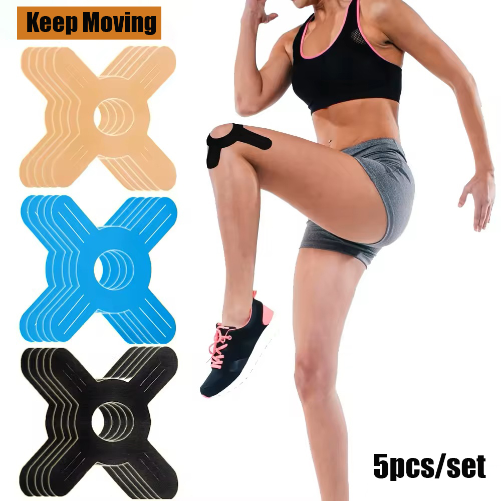 Sports Taping Precut - เทปคิเนซิโอโลยีแบบตัดสำเร็จ 5 ชิ้นสำหรับเข่า, เทปกันน้ำสำหรับนักกีฬาและให้การรองรับกล้ามเนื้อและข้อต่อที่ยาวนาน