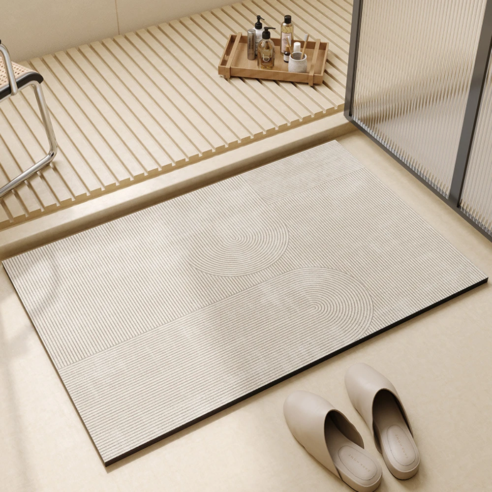 พรมเช็ดเท้าลายเส้นเรขาคณิตสีน้ - Bamboo Bath Mat บทวิจารณ์และราคา
