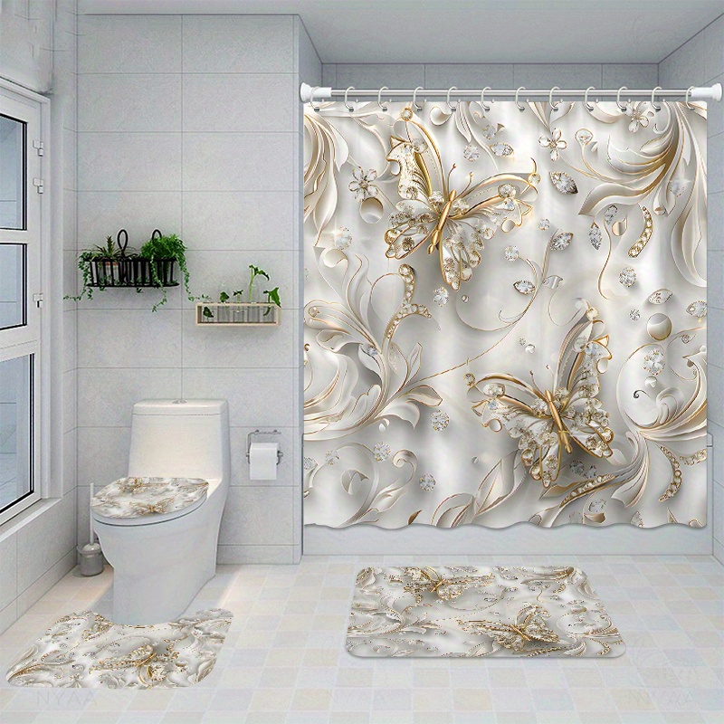 4 ชิ้น Elegant ผีเสื้อชุดผ้าม่ - Bamboo Bath Mat บทวิจารณ์และราคา